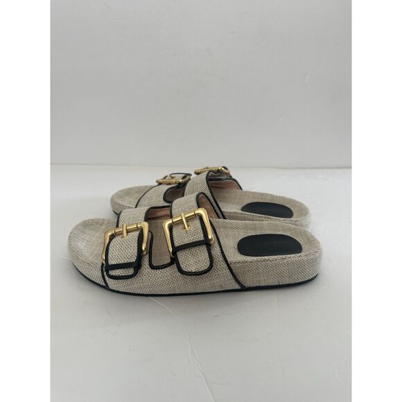 J. Crew Natural Light Canvas Strap Buckle Marlow Sandals Size 7.5 - Picture 3 of 8